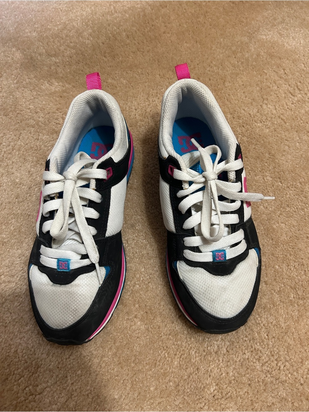 DC Women's White, Black & Pink Lace-Up Sneakers